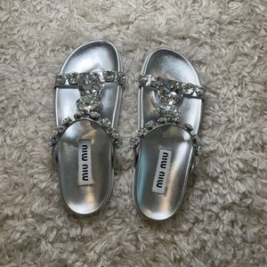 Miu Miu Silver Jeweled Sandals (Argento) - Size 36.5 come with original box.